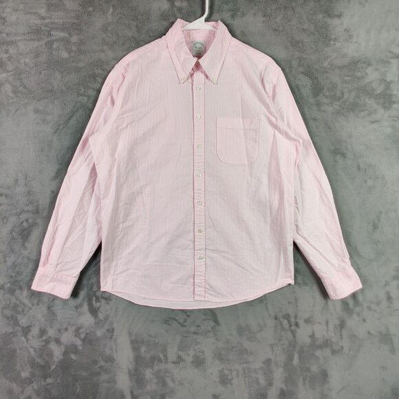 Brooks Brothers Shirt Adult Large Pink White Button Up Milano Preppy Striped Men - Picture 1 of 8